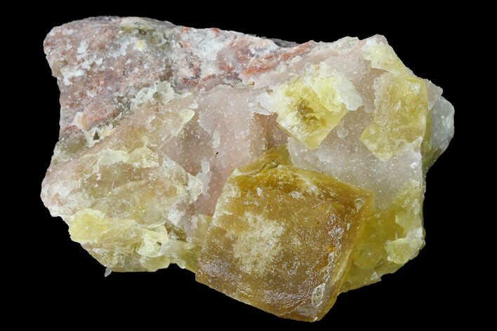 Yellow Cubic Fluorite Crystal Cluster with Quartz - Morocco #141639